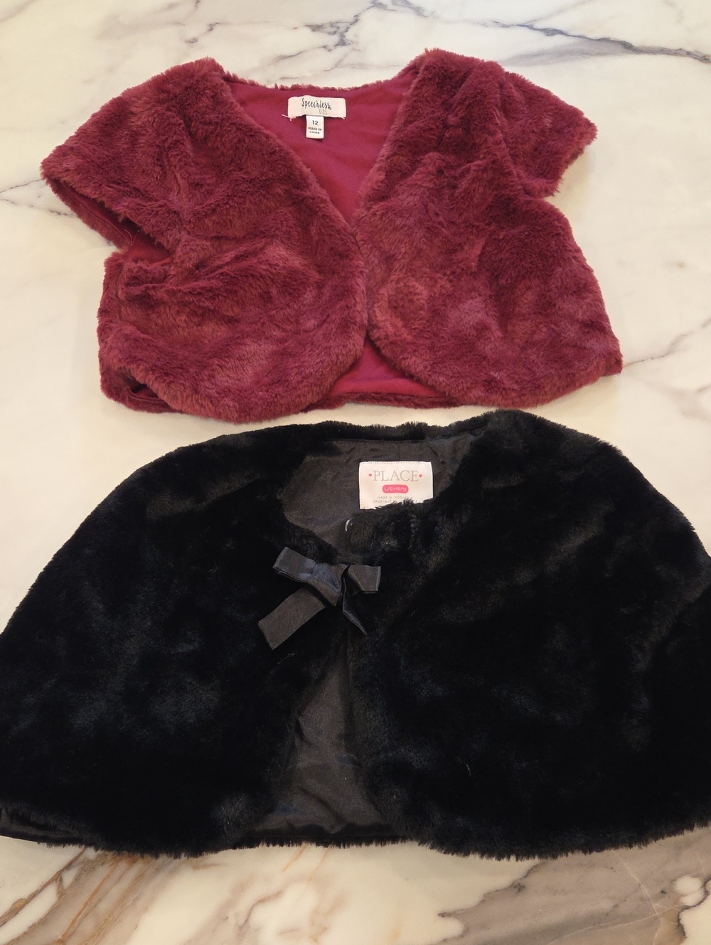 The Children's Place Black Faux Fur Capelet & Burgundy Faux Fur Bolero Set